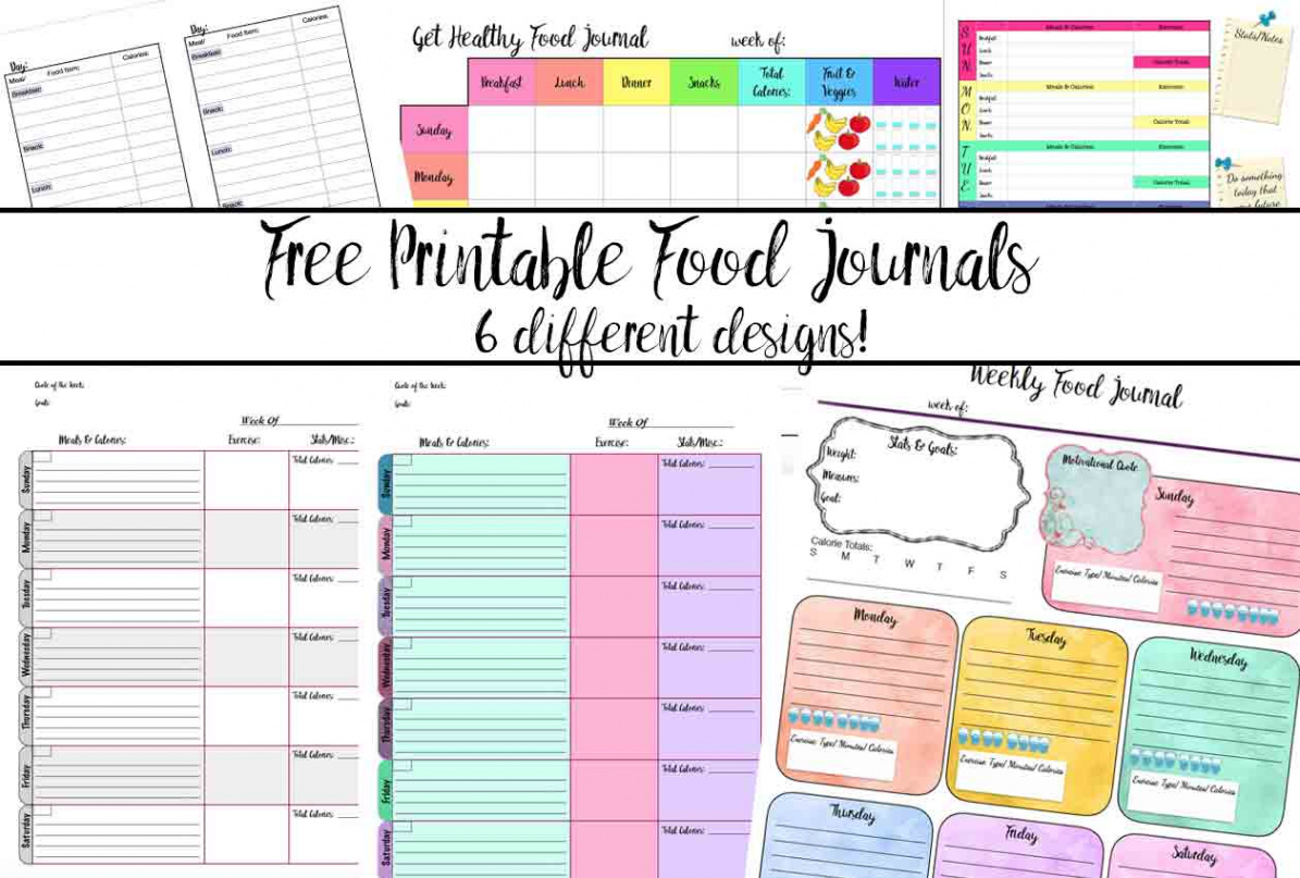 Free Printable Food Journal:  Different Designs