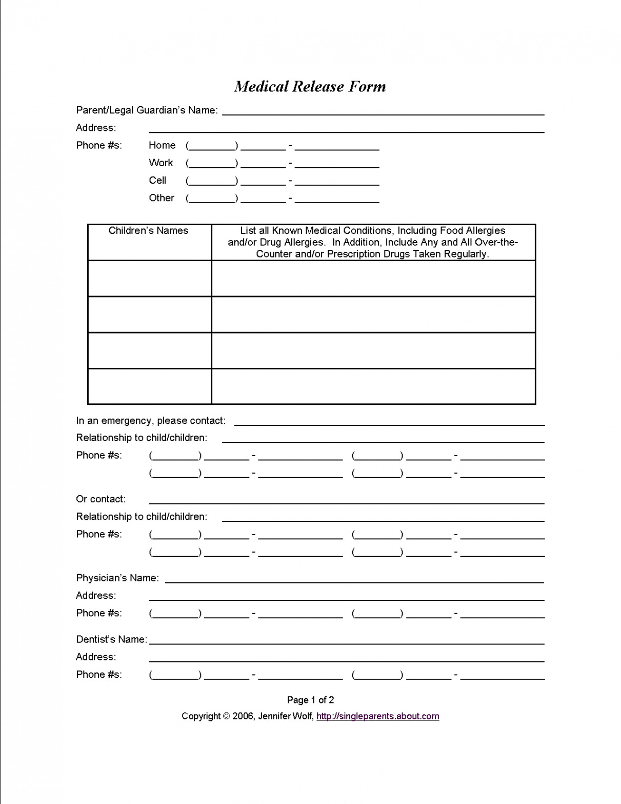 Free Printable Forms for Single Parents