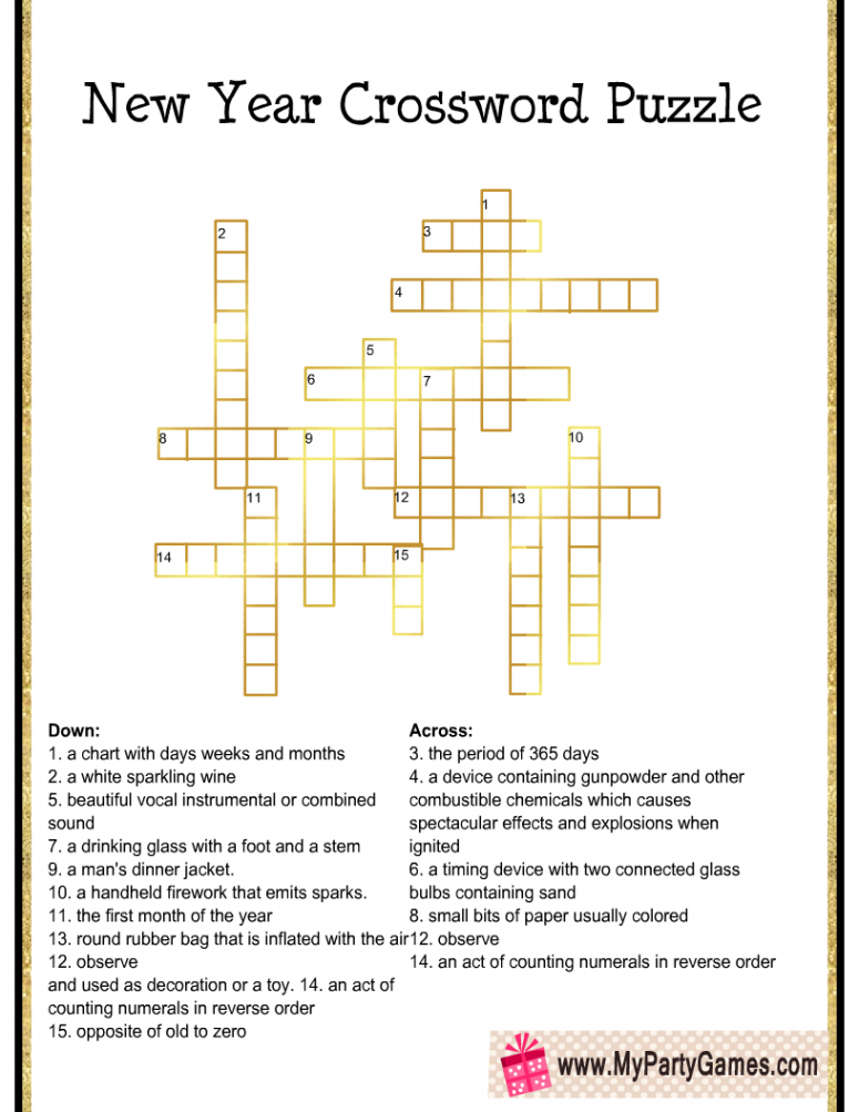 Free Printable New Year Crossword Puzzle for Adults