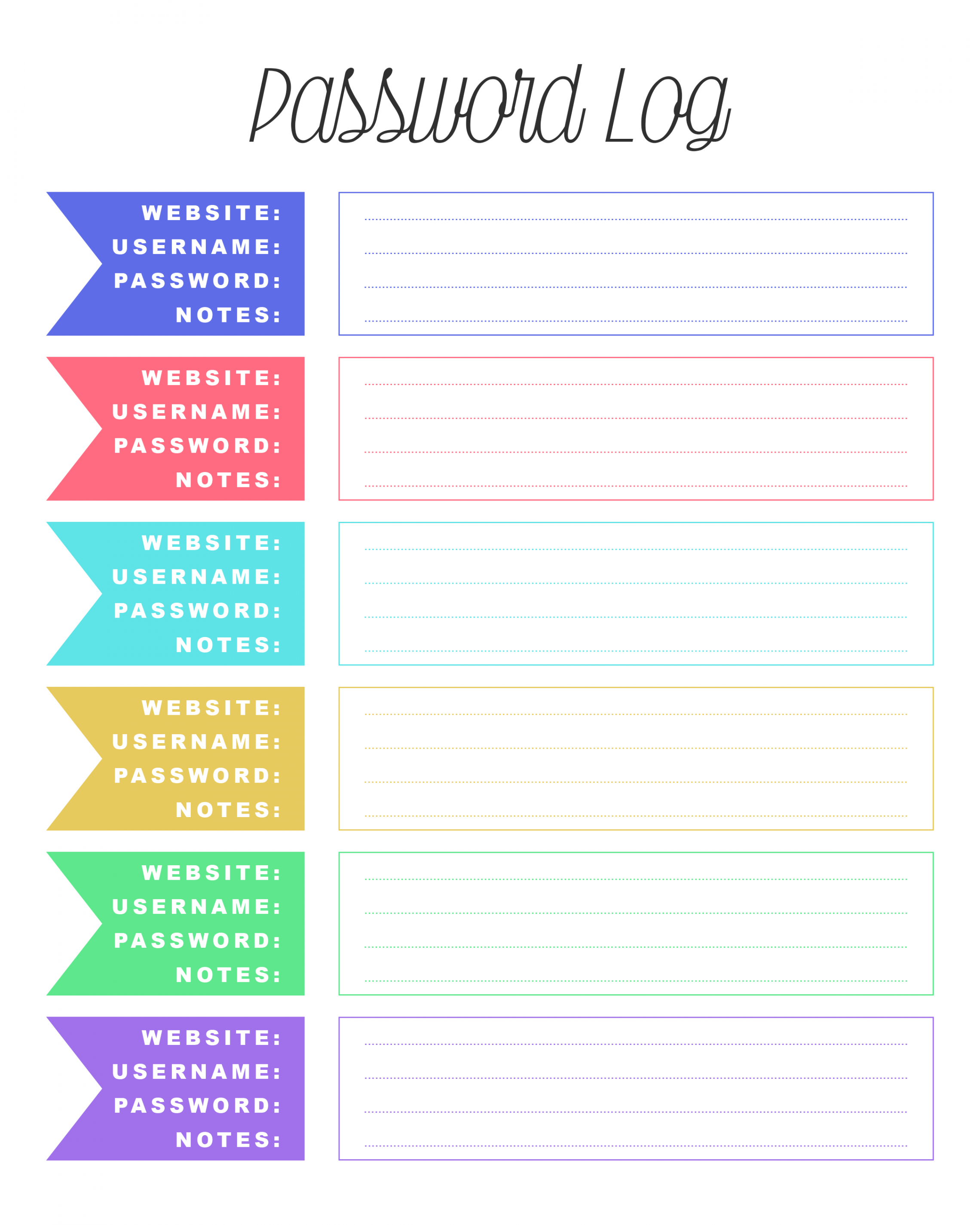 Free Printable Password Log In - The Cottage Market  Printable