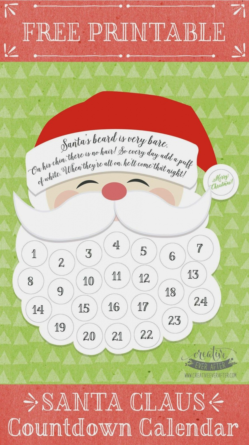 Free Printable} Santa Claus Beard Countdown Calendar  Christmas