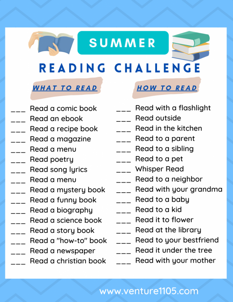 Free Printable Summer Reading Challenge - Venture