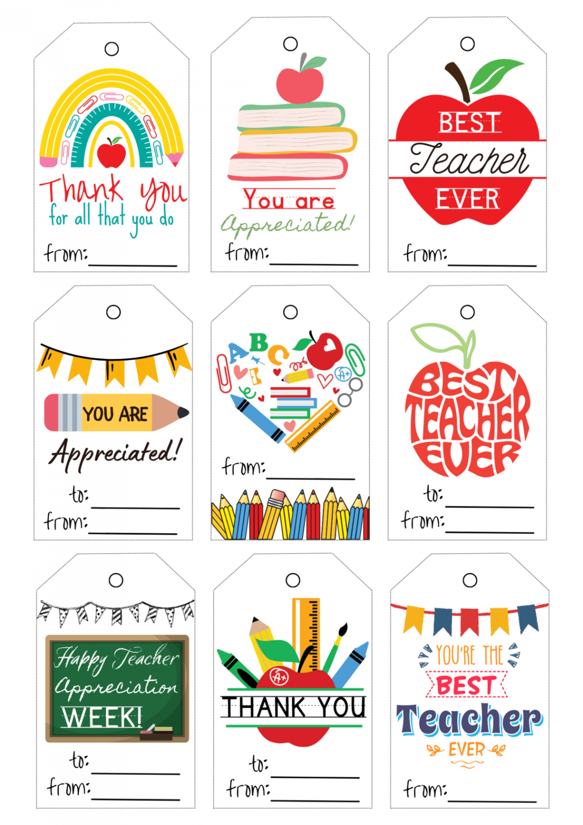 Free Printable Teacher Appreciation Tags in 23  Teacher gift