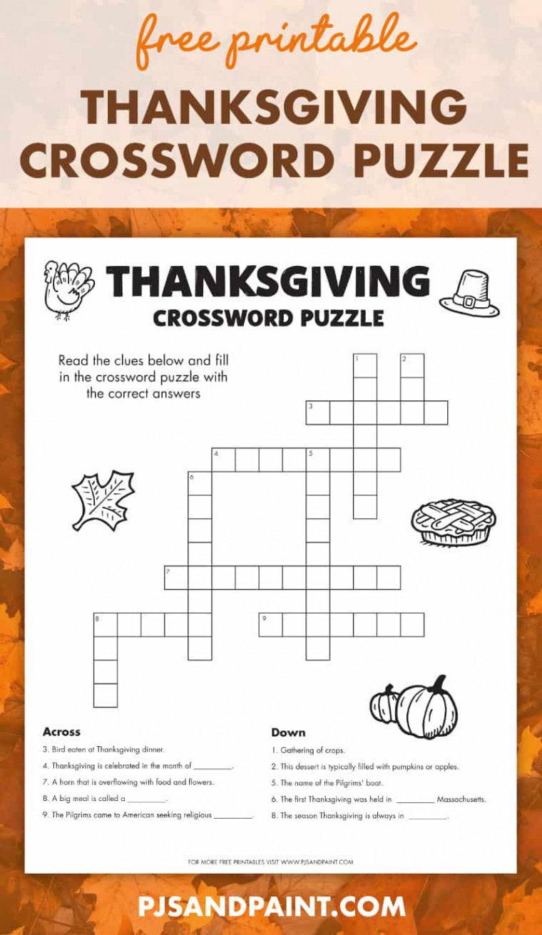 Free Printable Thanksgiving Crossword Puzzle - Pjs and Paint