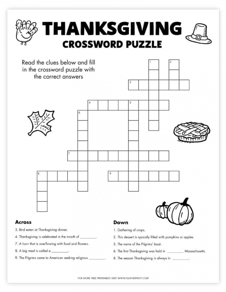 Free Printable Thanksgiving Crossword Puzzle  Thanksgiving