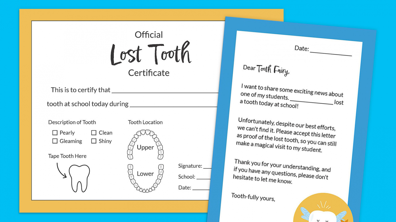 Free Printable Tooth Fairy Letters and Lost Tooth Certificate