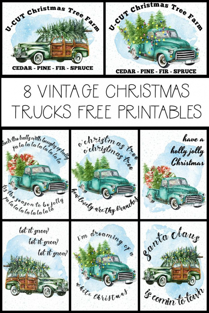 Free Printable Vintage Christmas Trucks in   Christmas tree