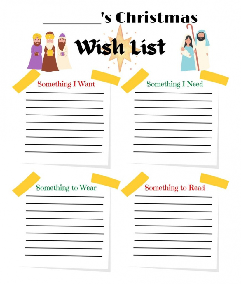 Free Printable "Want, Need, Wear, Read" Christmas Wish List -