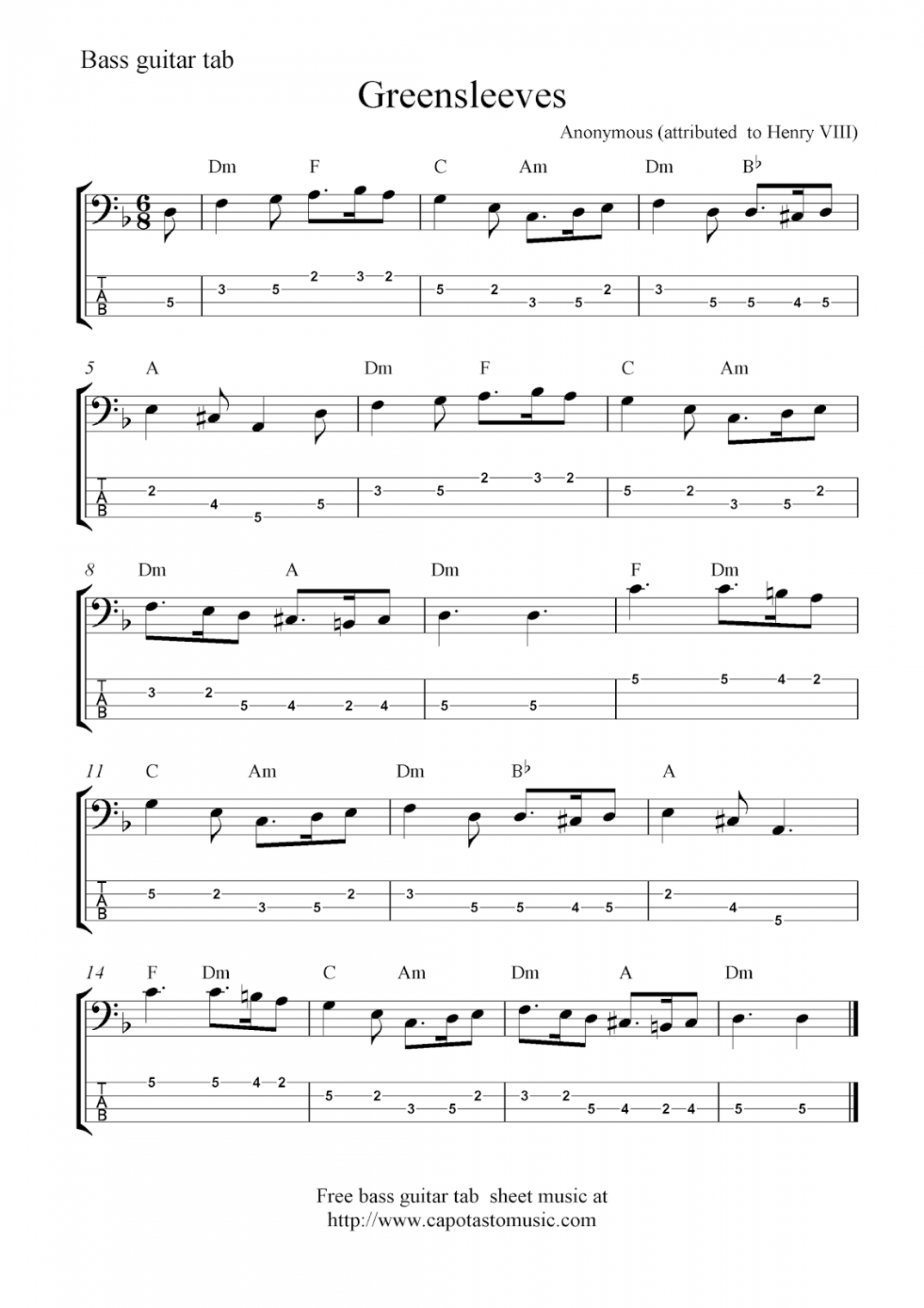 Free Sheet Music Scores: Bass tab  Guitar sheet music, Guitar