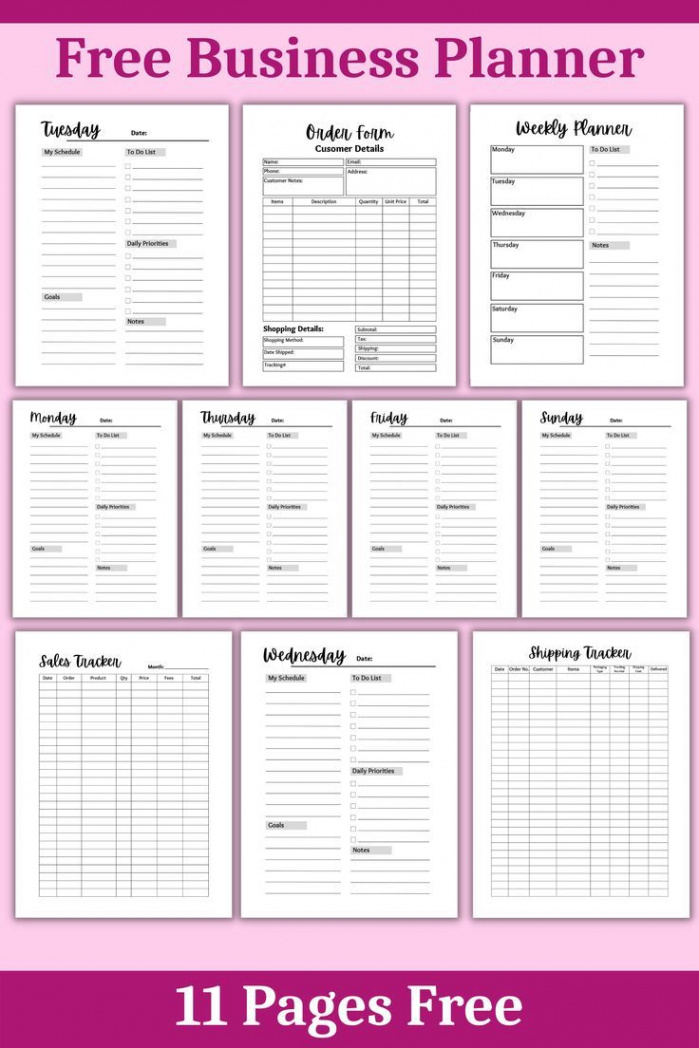 Free Small Business Planner Template  Free Printable Home