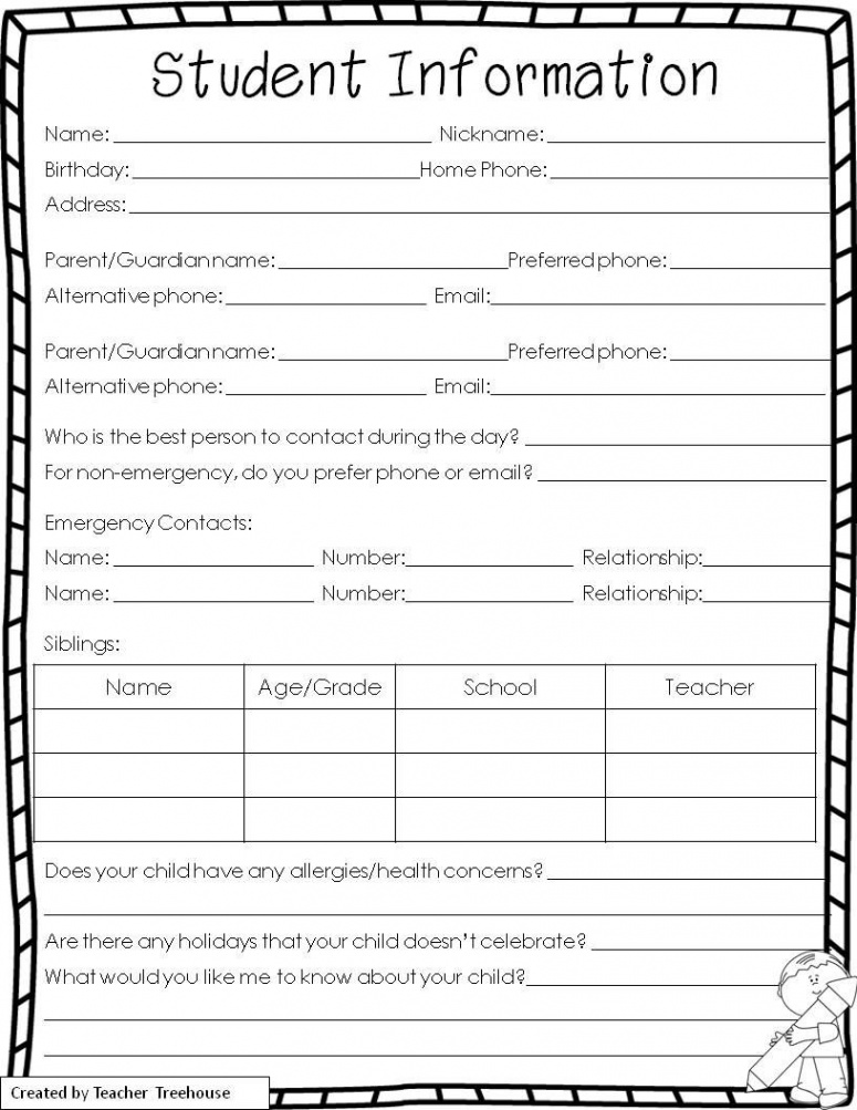 Free Student Information Template Just Print & Go!  Student