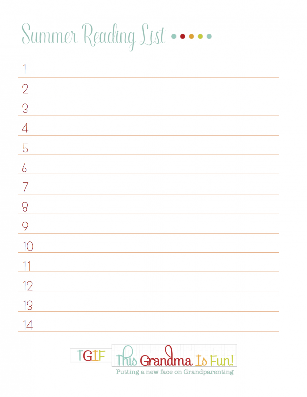 Free Summer Reading List Printable - TGIF - This Grandma is Fun