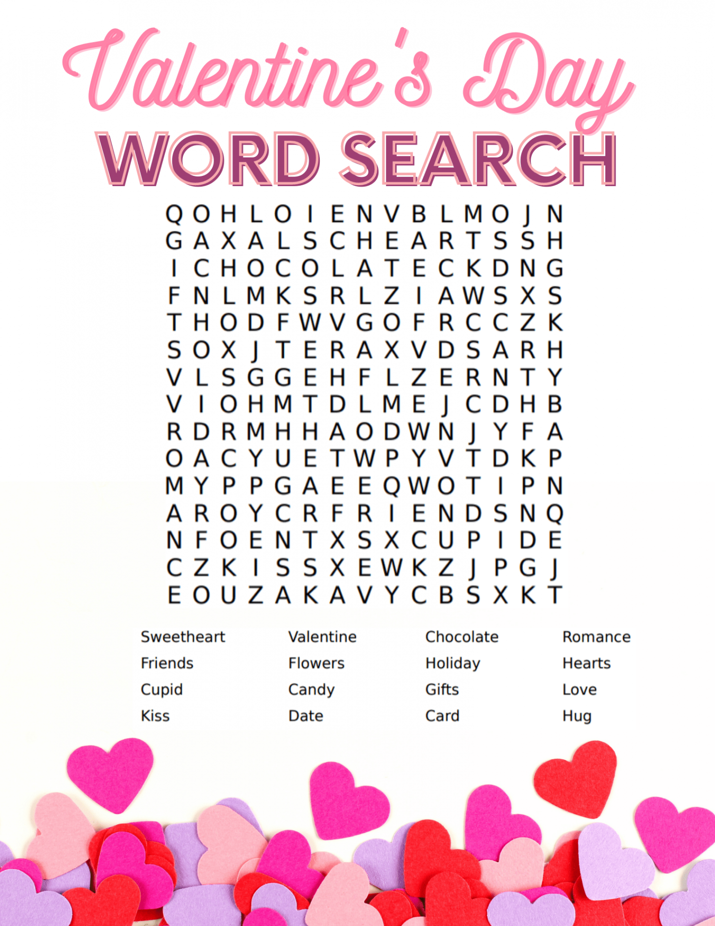 Free Valentine Word Search for Kids