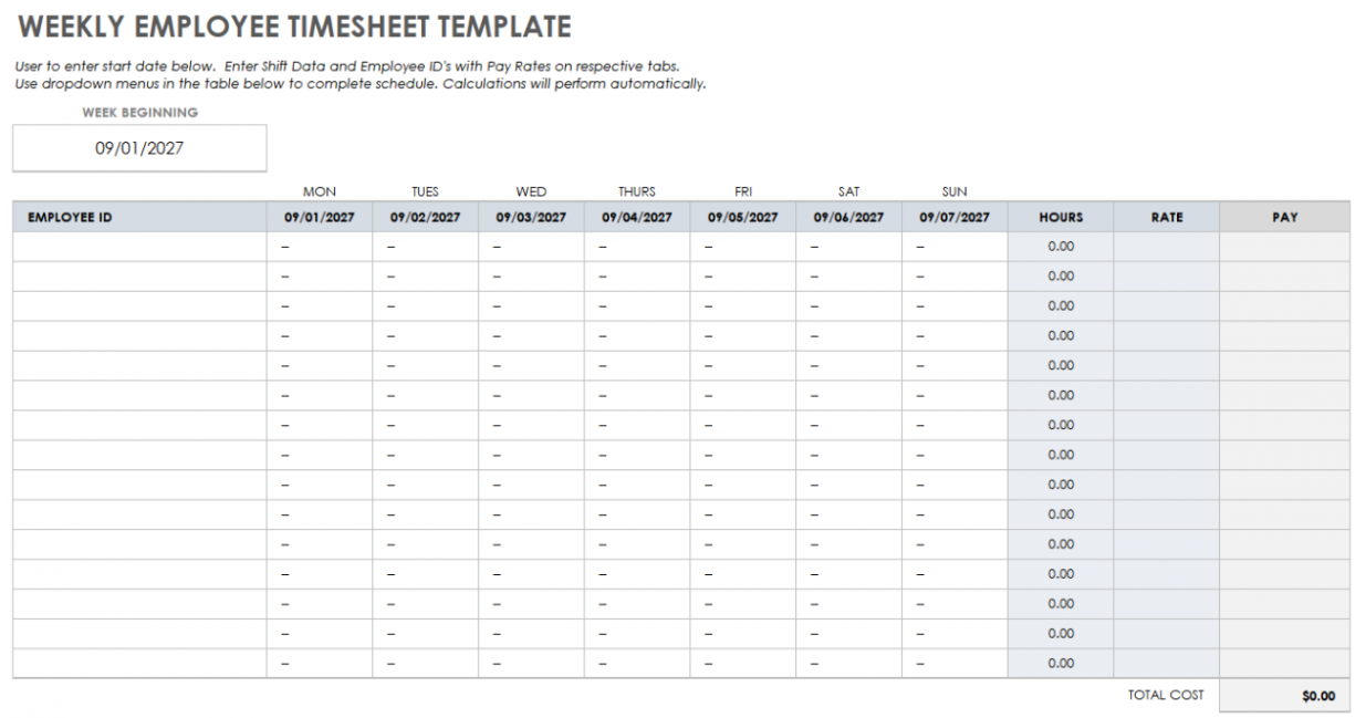 Free Weekly Timesheet and Time Card Templates  Smartsheet