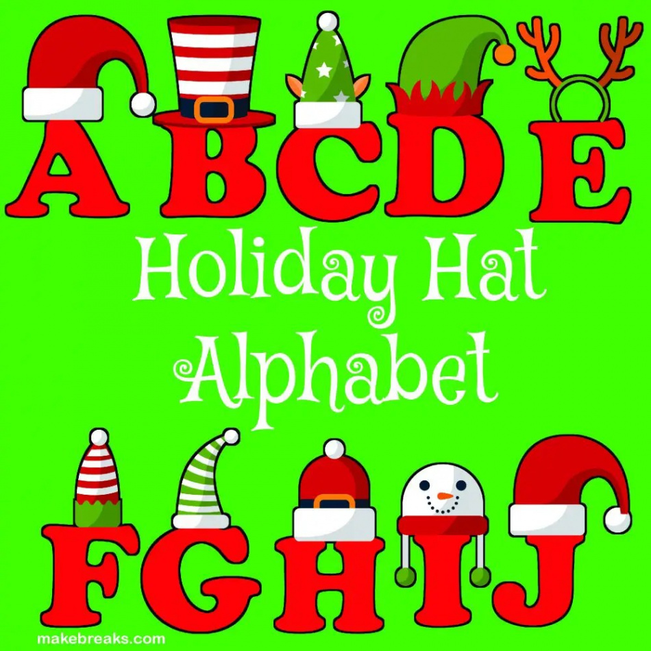 Funny Holiday Hat Christmas Alphabet Letters to Print - Free