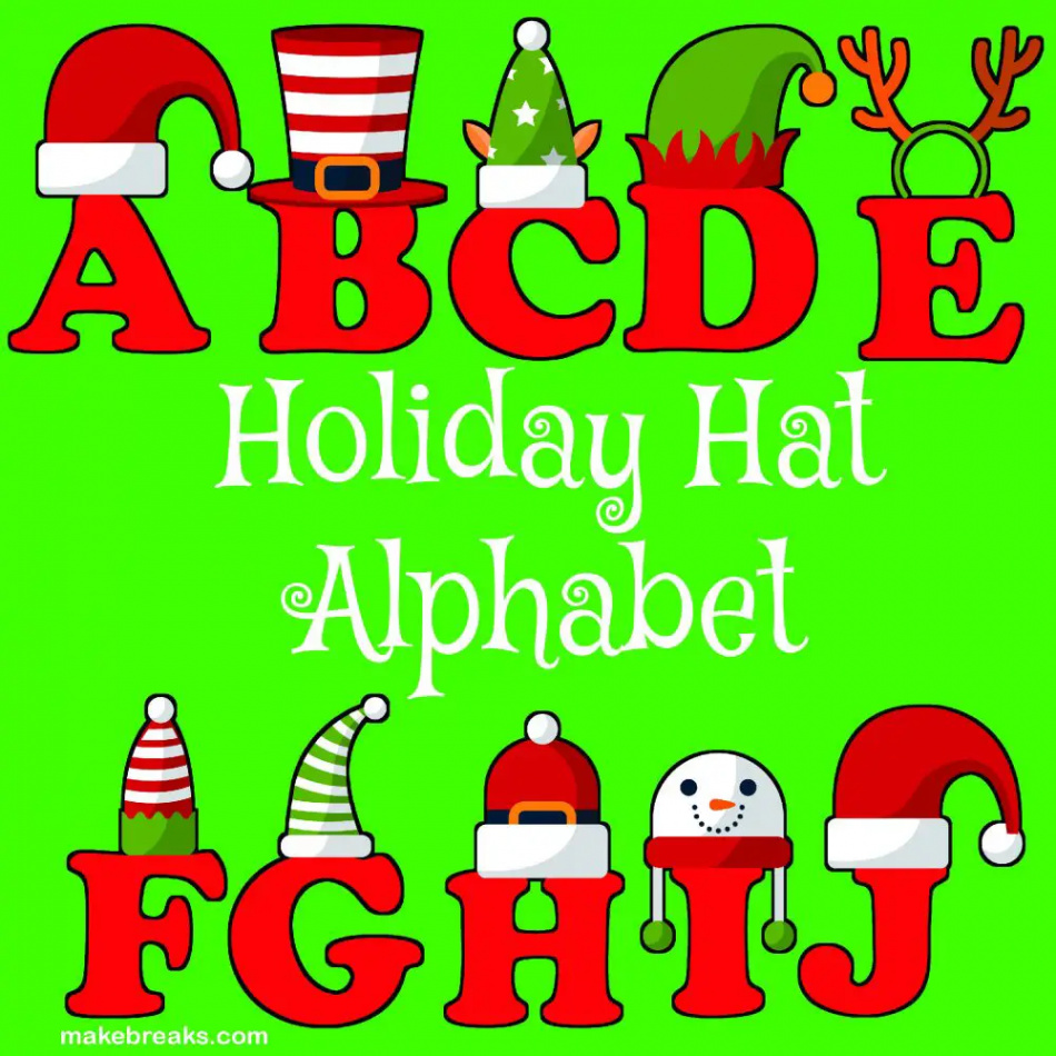 Funny Holiday Hat Christmas Alphabet Letters to Print - Free