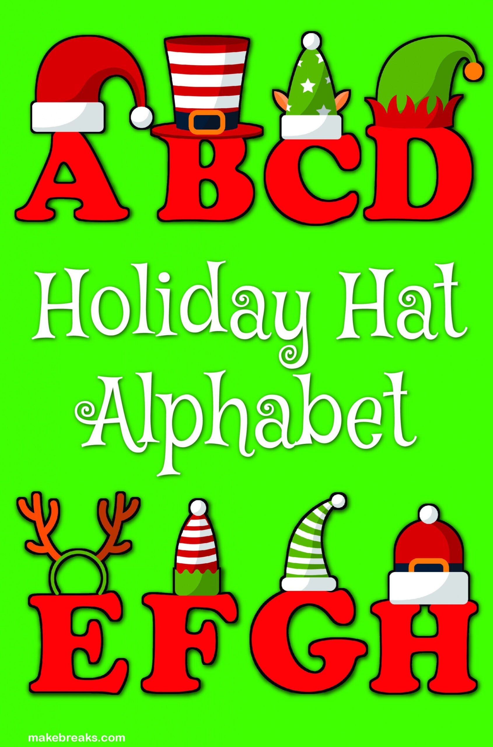 Funny Holiday Hat Christmas Alphabet Letters to Print - Free