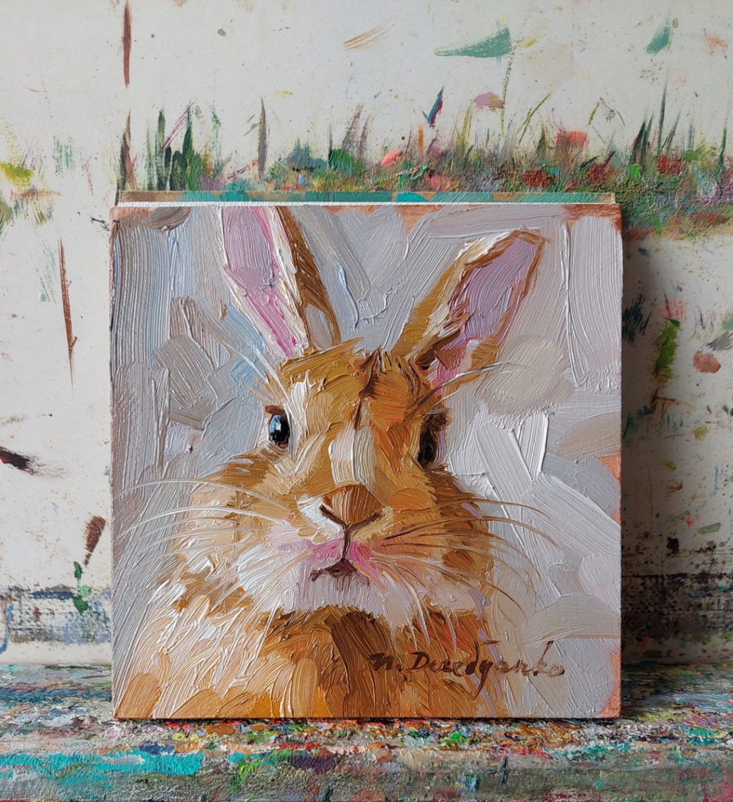 Funny rabbit oil painting original art x, Pet portrait, Bunny