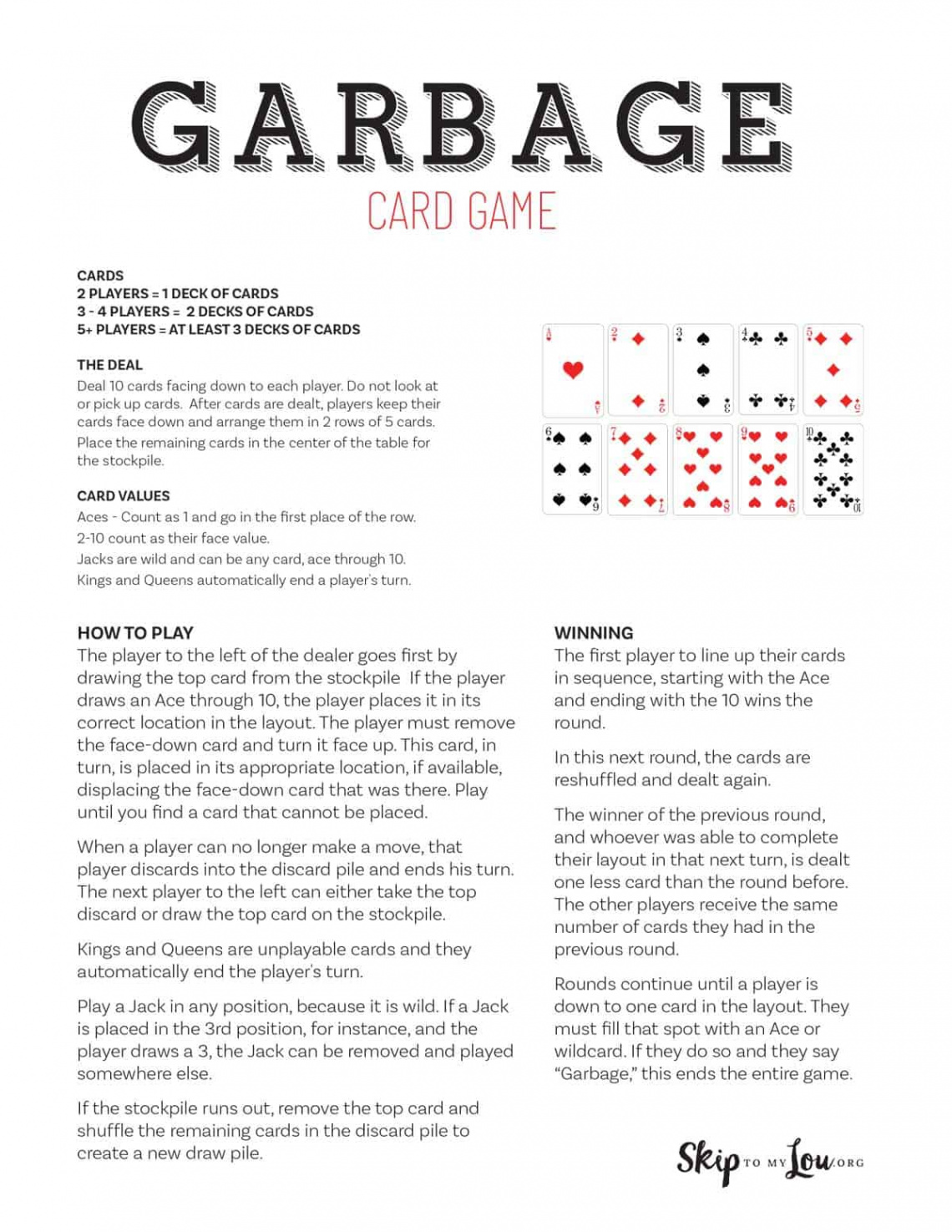 Garbage Card Game  Skip To My Lou