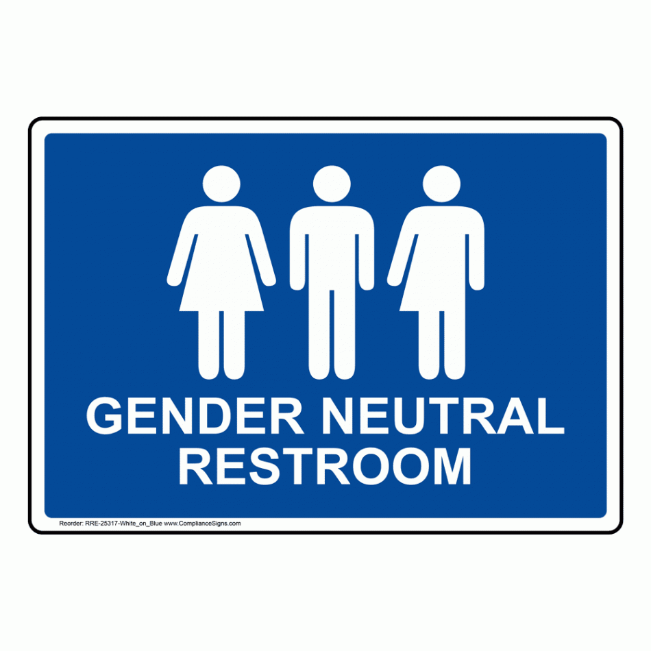 Gender Neutral Restroom Sign - White-On-Blue -  Sizes - Easy Order