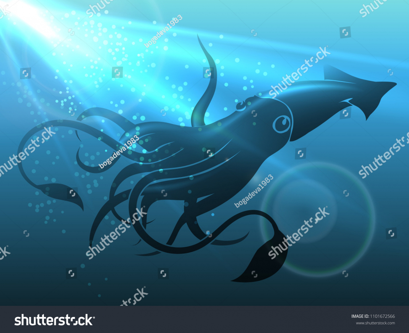 Giant Squid Deep Water Vector Illustration Stock Vector (Royalty