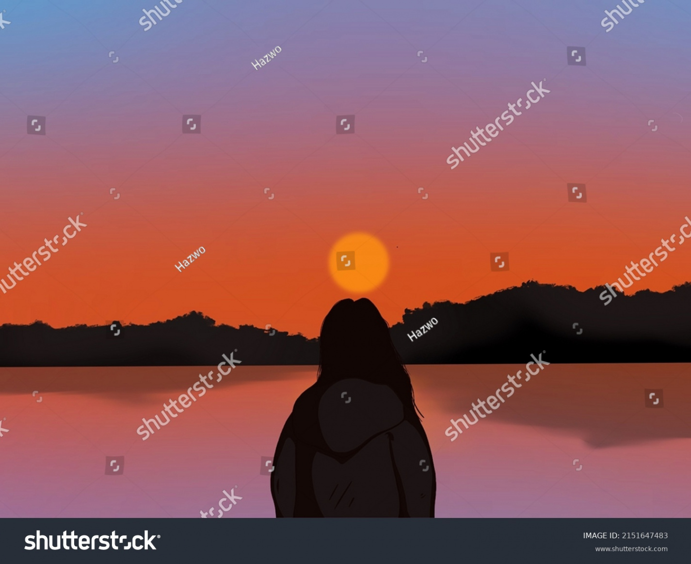 Girl Watching Sunset Stock Photos and Pictures - , Images