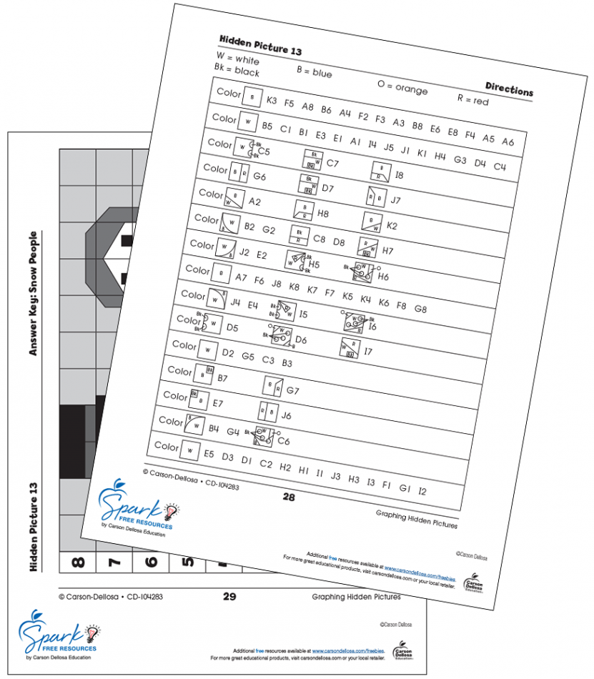 Graphing Hidden Pictures: Snow People Free Printable  Carson Dellosa