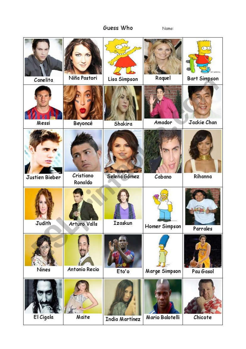 Guess Who (Especial edition Celebrities in Spain) - ESL worksheet