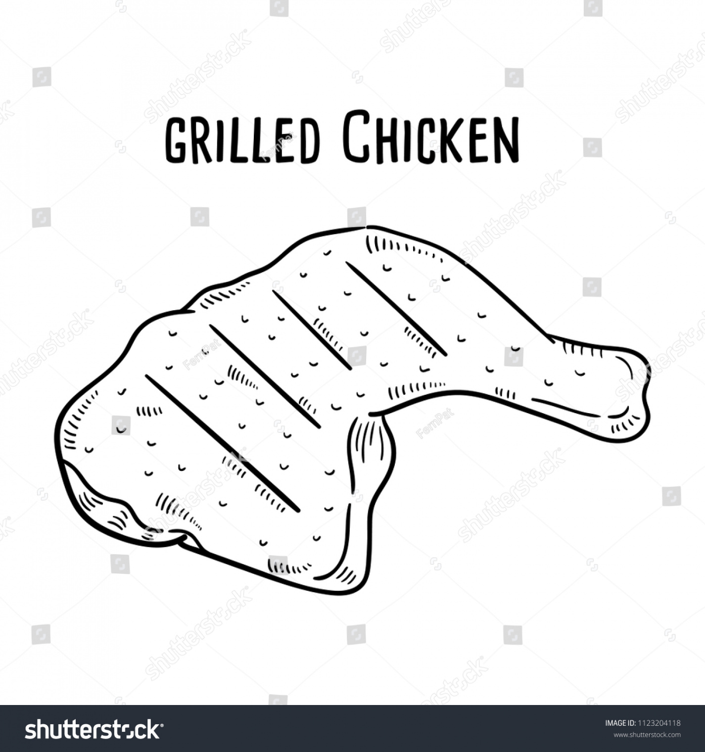 Hand Drawn Illustration Grilled Chicken Stock Vector (Royalty Free