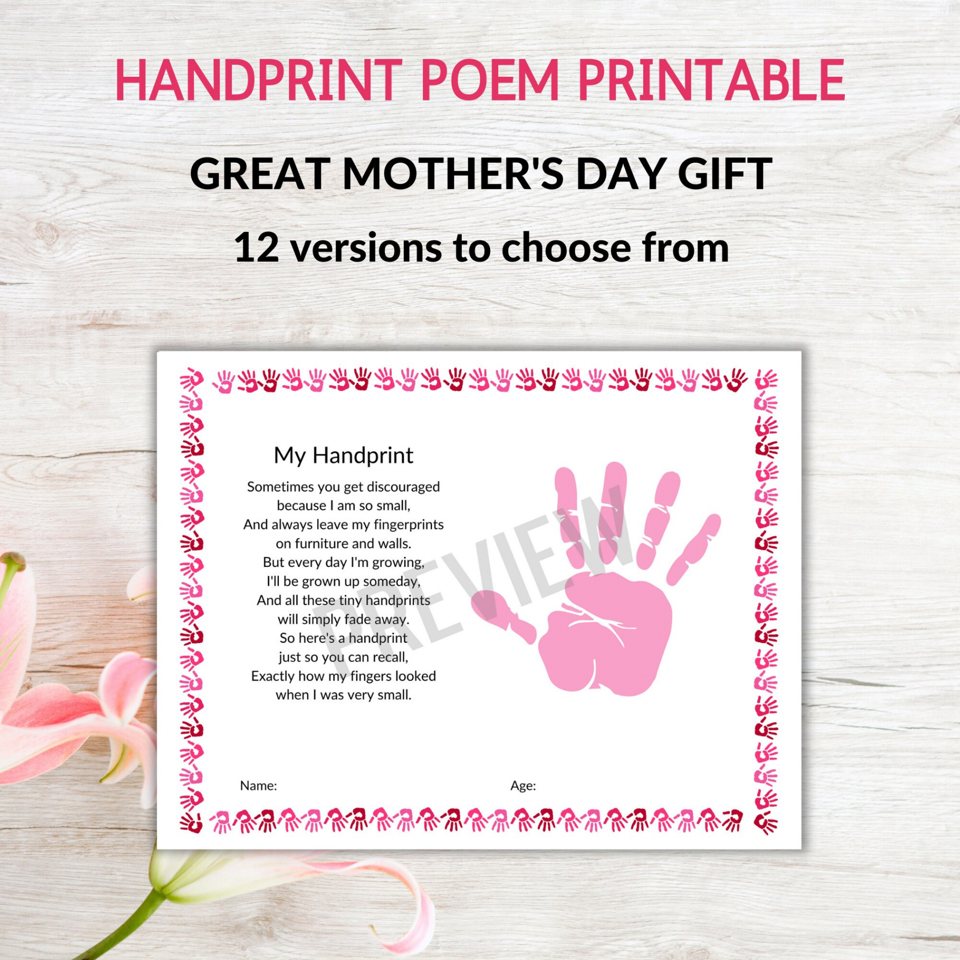 Handprint Poem Printable Mother