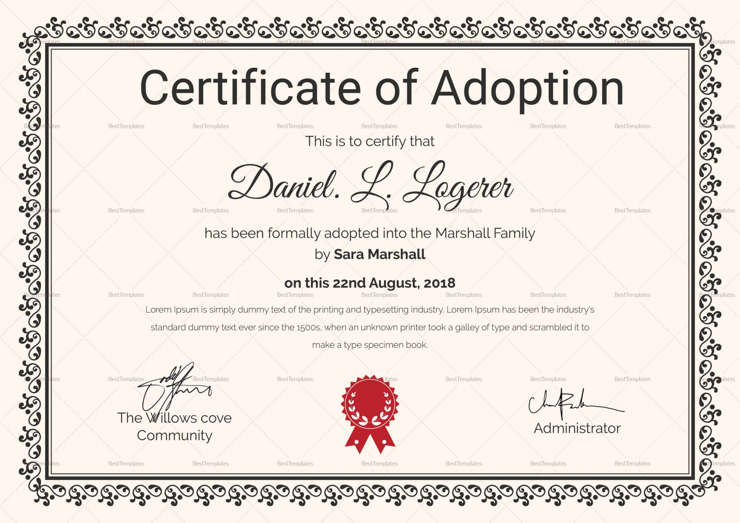 Happy Adoption Certificate Template  Birth certificate template