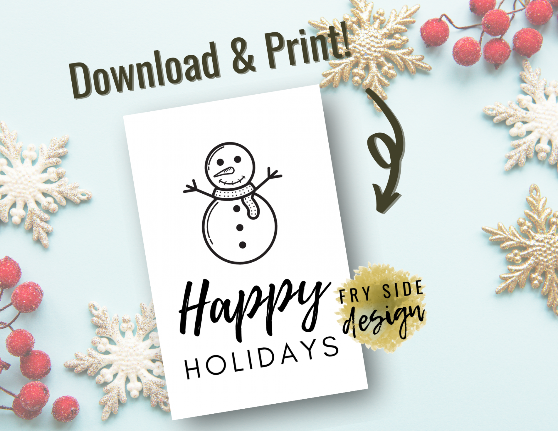 Happy Holidays - Snowman  Holiday Card  Printable Holiday Card   Printable Christmas Card