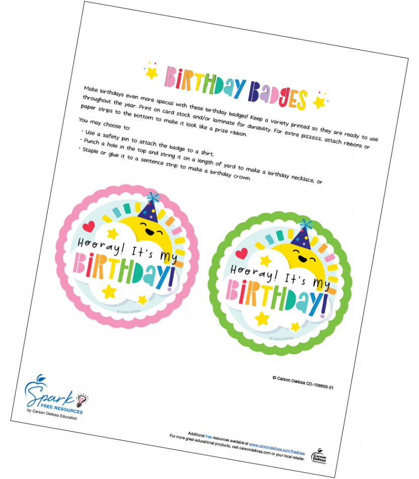 Happy Place Free Birthday Badges Free Printable  Carson Dellosa