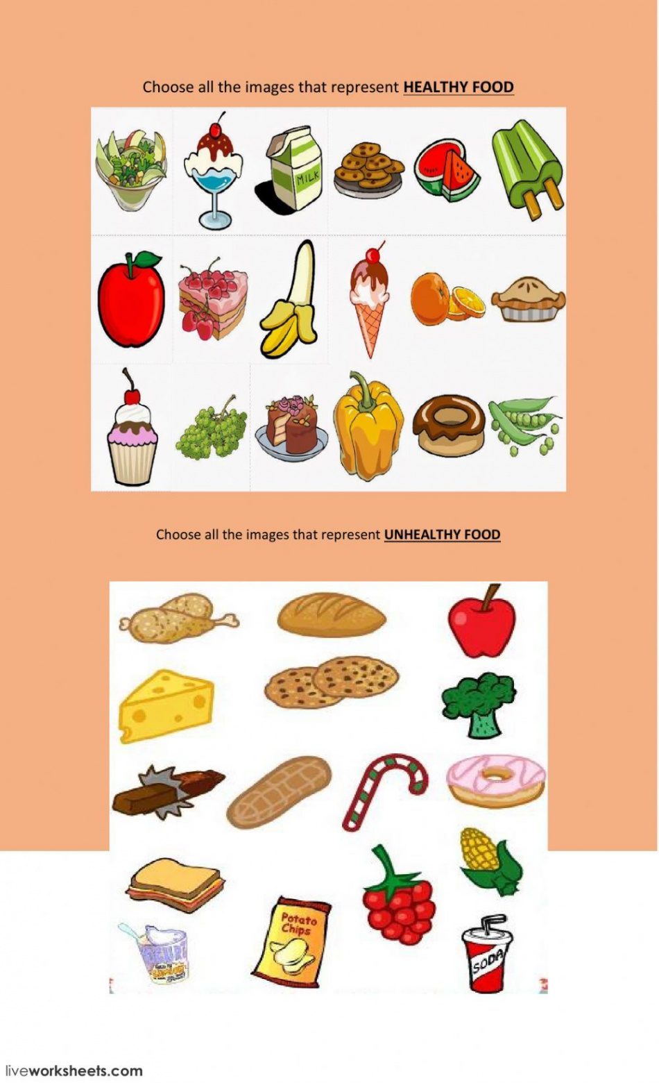Healthy - unhealthy food Interactive worksheet  Healthy and