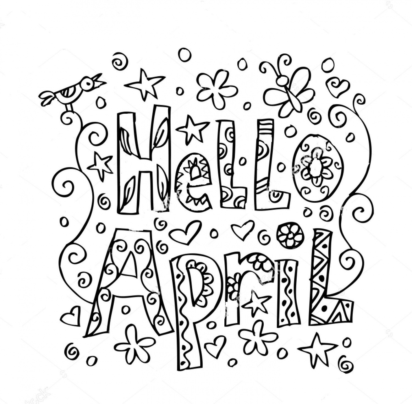 Hello April zentangle coloring page in   Cute coloring pages