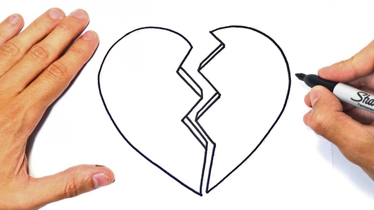 How to draw a Broken Heart Step by Step  Love Drawings Tutorials