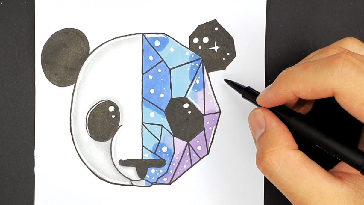 How to Draw a Cute Panda - Tattoo Idea - Geometric Drawing Tutorial