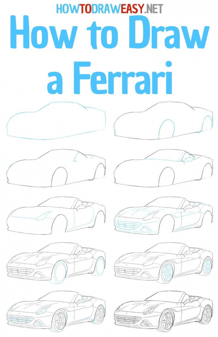 How to Draw a Ferrari Step by Step  Drawing tutorial easy, Simple