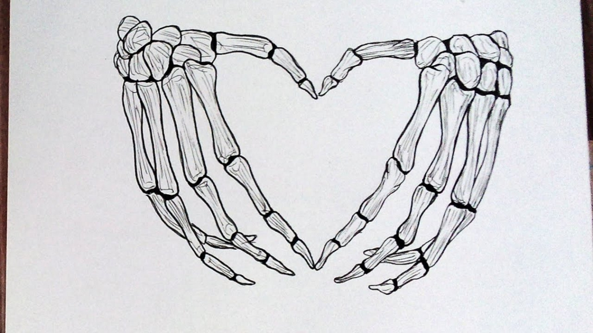 How to draw a heart with skeleton hands  Skeleton drawing