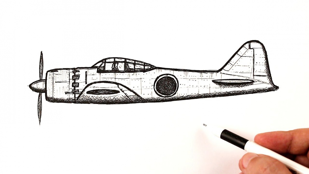 How to draw a WW fighter aircraft Mitsubishi AM Zero