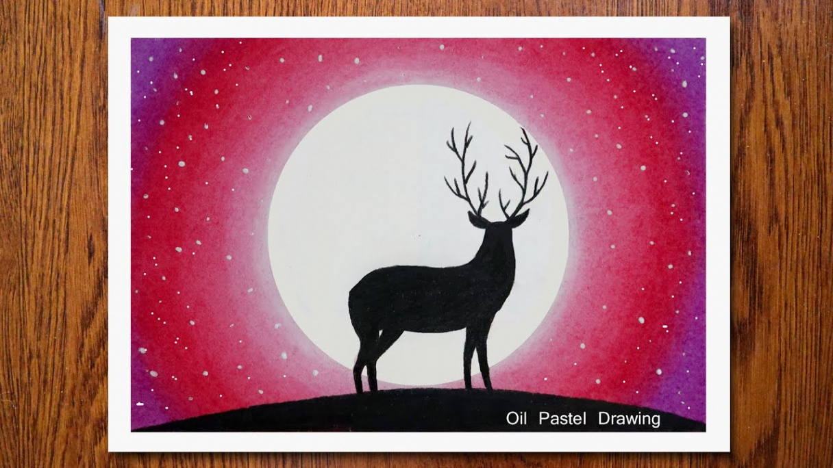 How to draw an alone Deer, Easy Oil Pastel Drawing for Beginners, Moonlight  Drawing
