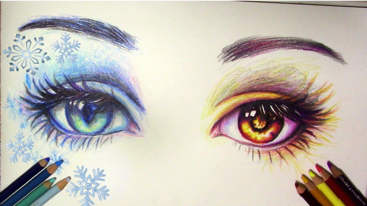 How to Draw Fire and Ice Eyes Time lapse Drawing