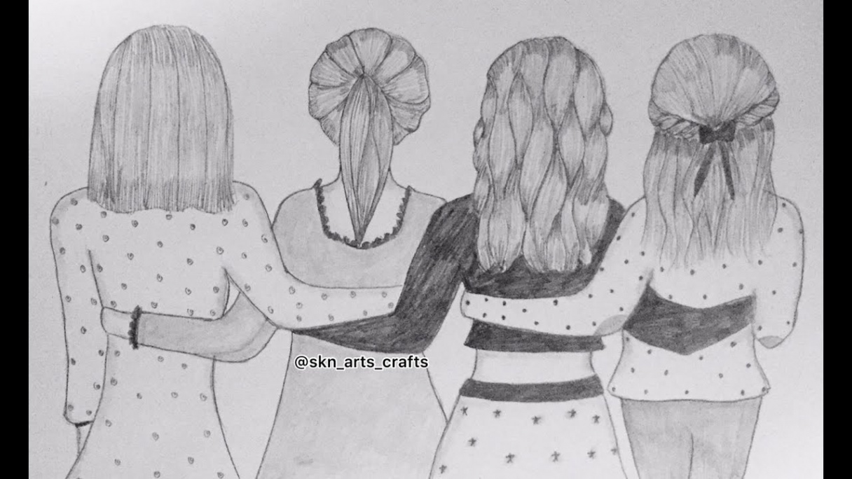 How to Draw Four Friends Hugging Each Other Step by step /Pencil Drawing/  SKN Arts & Crafts