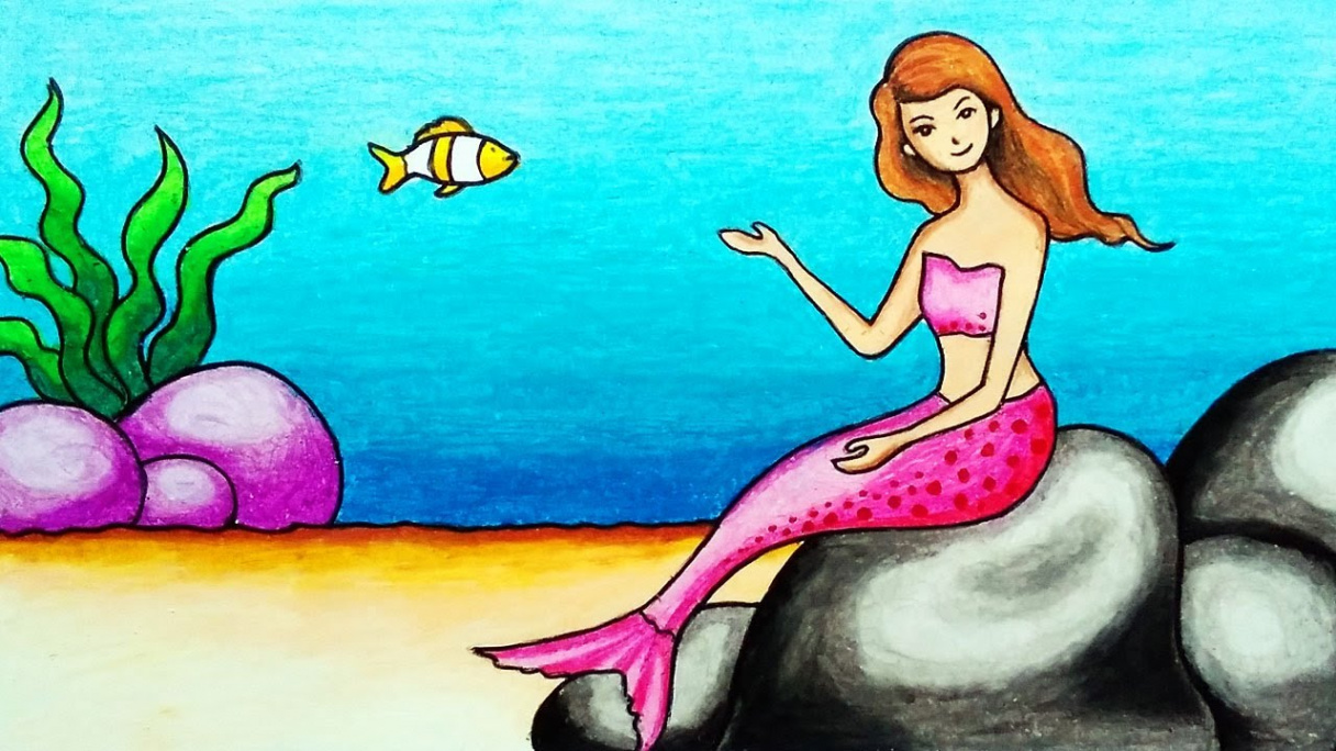 How to Draw Mermaid Underwater Scenery for Beginners  Easy Mermaid Scenery  Drawing Step by Step