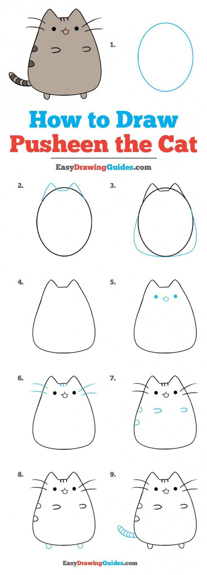 How to Draw Pusheen the Cat - Really Easy Drawing Tutorial  Cute