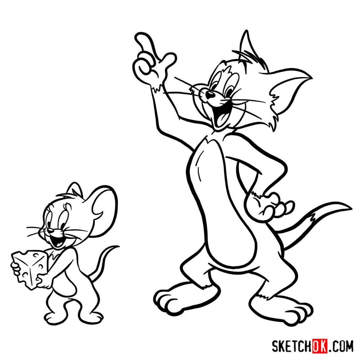 How to draw Tom and Jerry together - Sketchok easy drawing guides