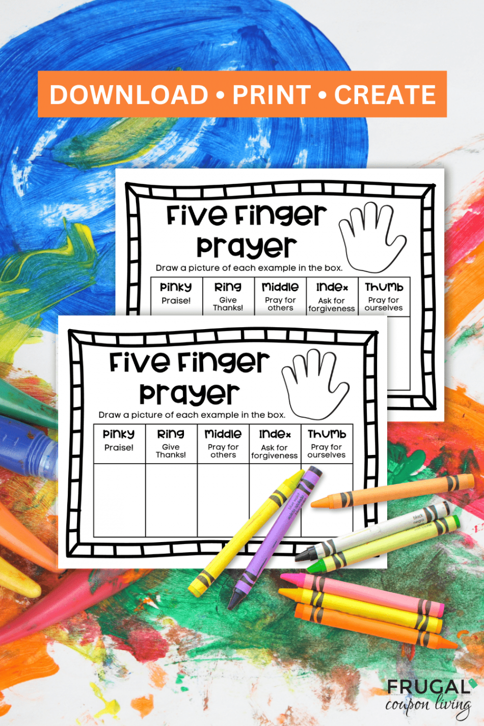 How To Pray The  Finger Prayer: Printable Worksheet for Kids