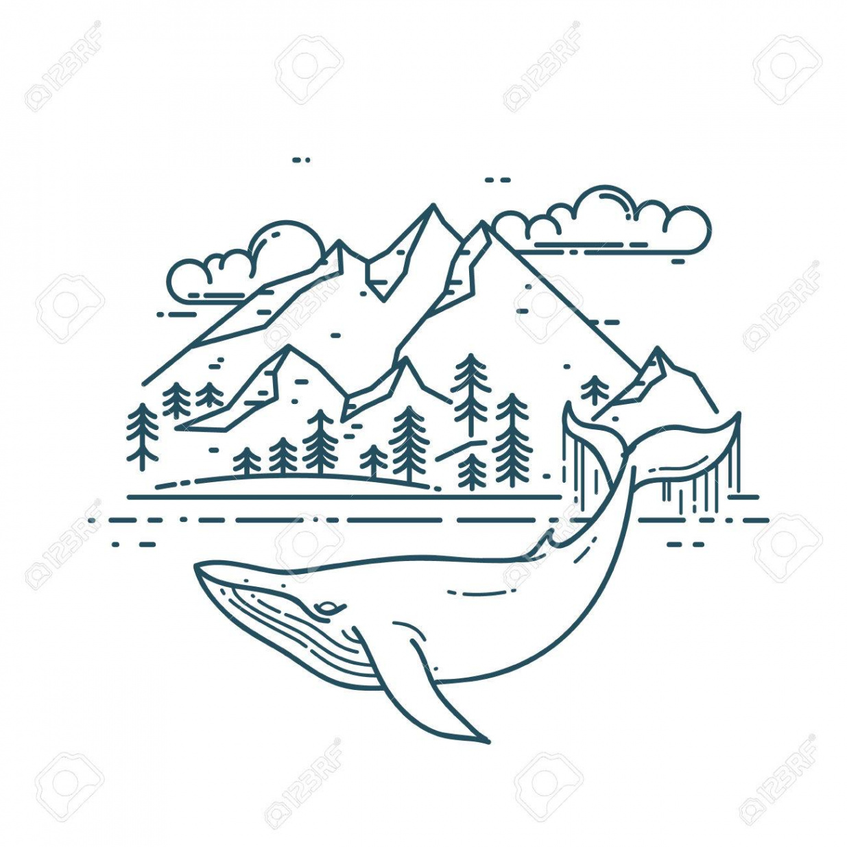 Huge Whale With Mountains Landscape