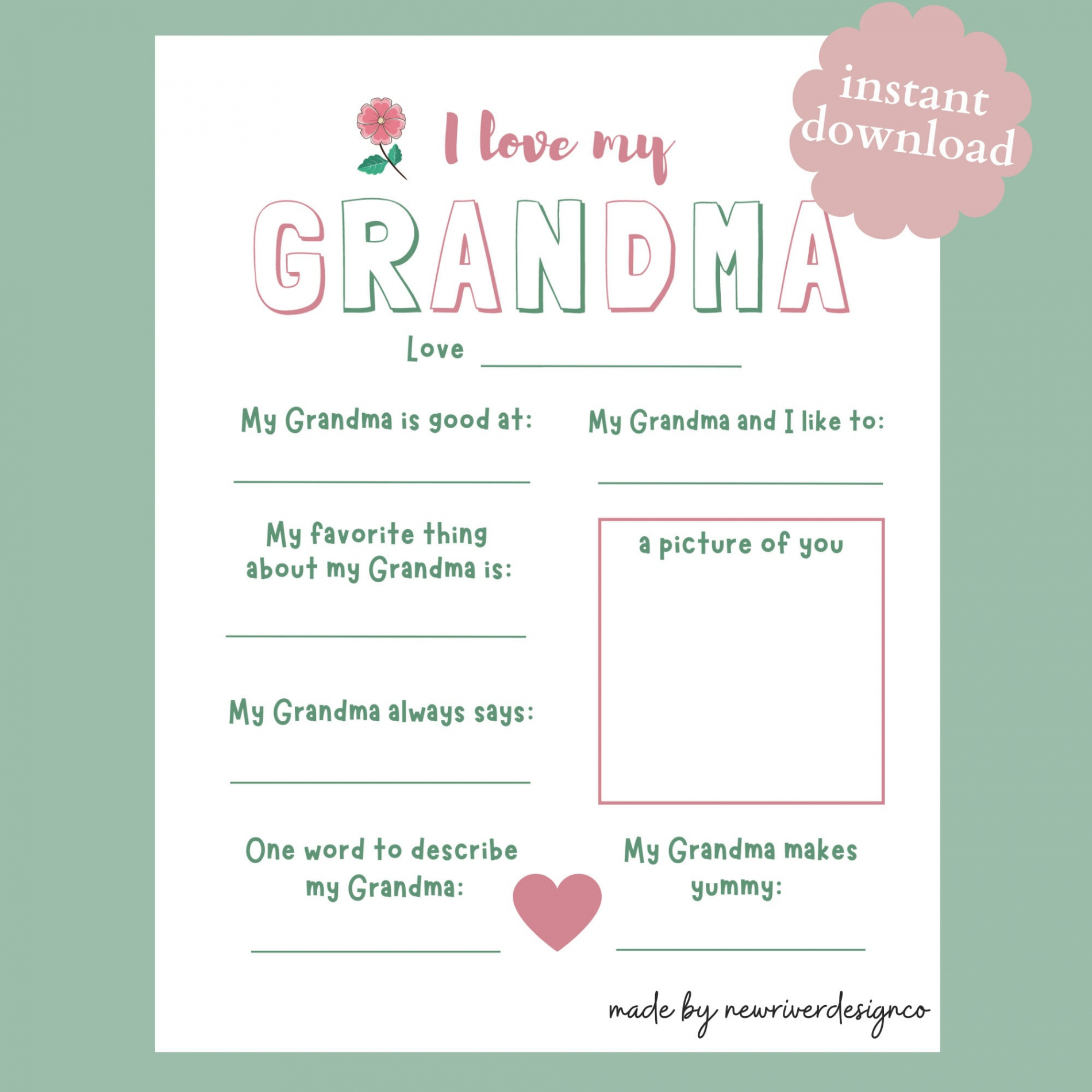 I Love My Grandma Printable Mother