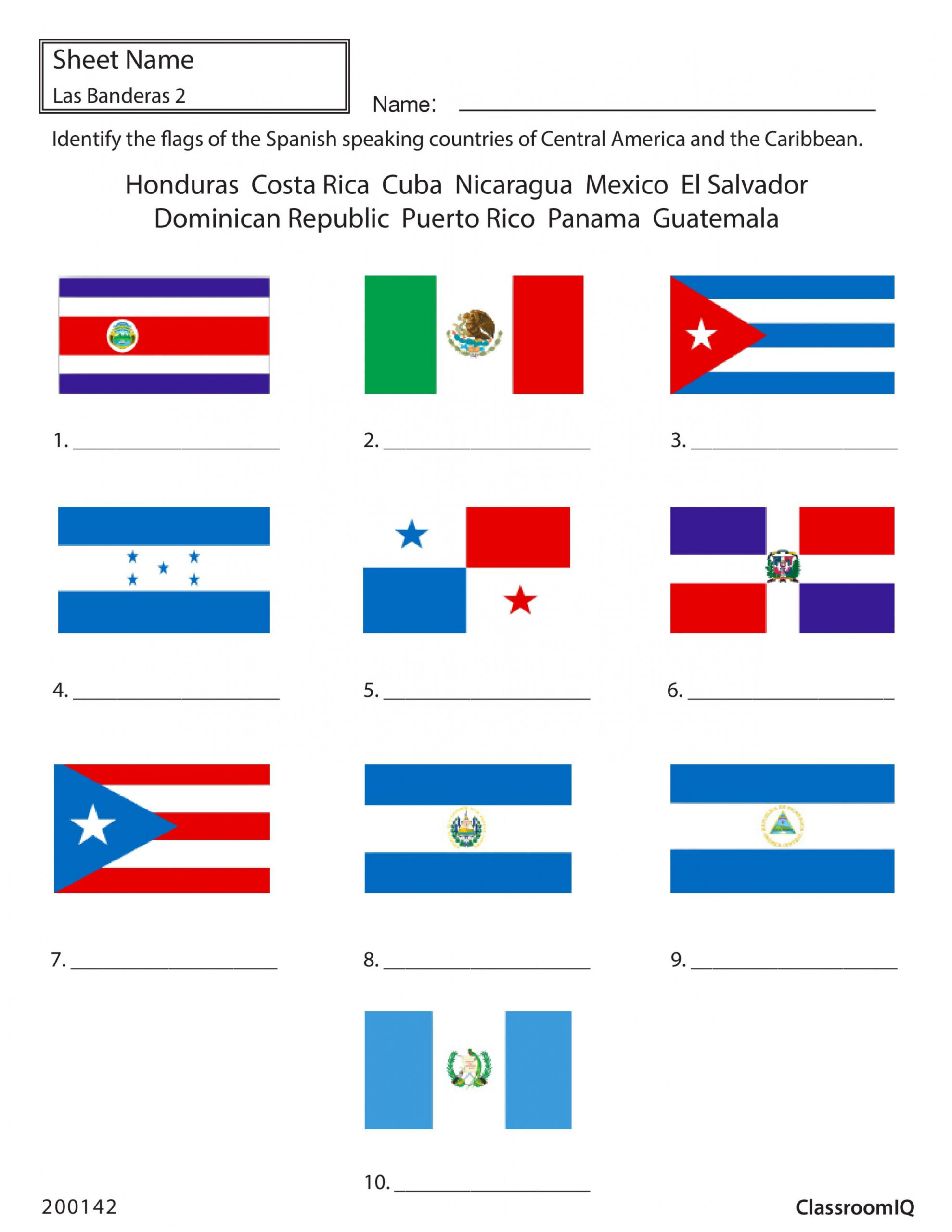 Identify flags of Spanish speaking countries #spanishworksheet